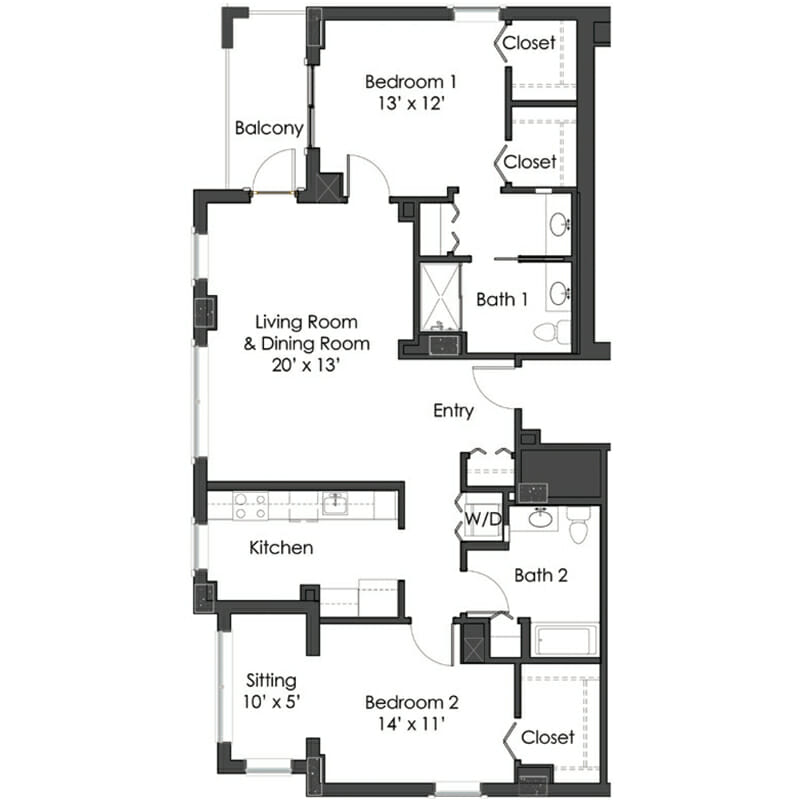 The Levin Palace - Portofino Floor Plan - Spacious 2 Bedroom / 2 Bath / Den or Dining