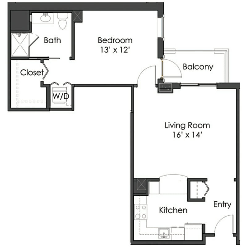 The Levin Palace - Sardinia Floor Plan - Spacious 1 Bedroom / 1 Bath