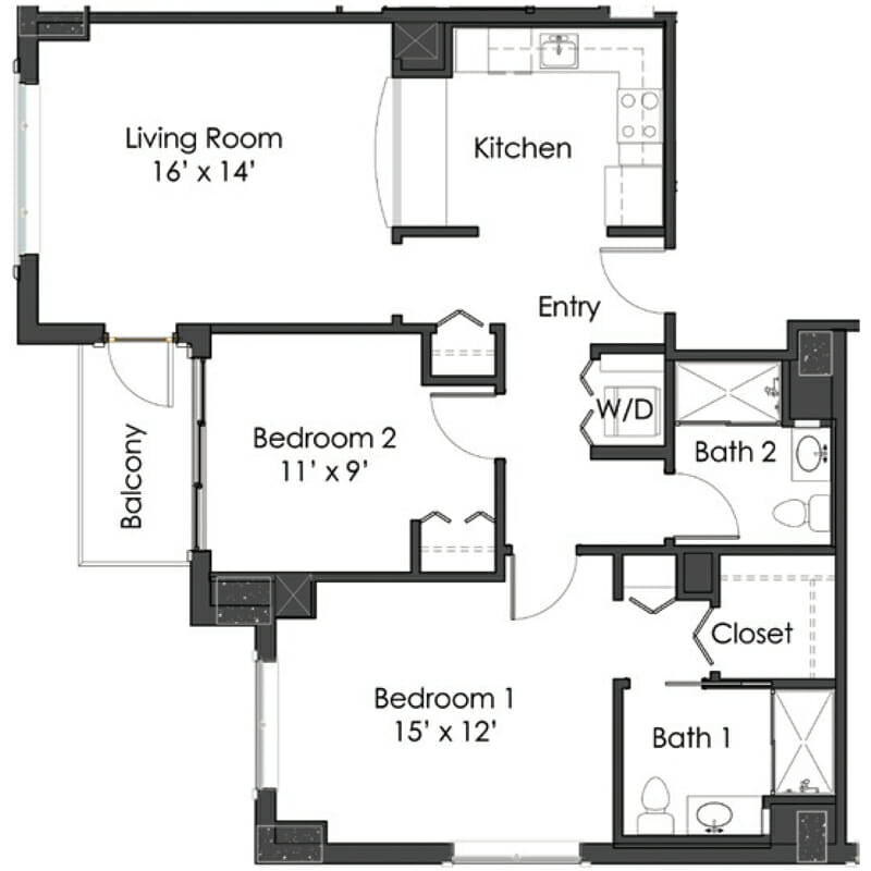 The Levin Palace - Sorrento Floor Plan - Spacious 2 Bedroom / 2 Bath
